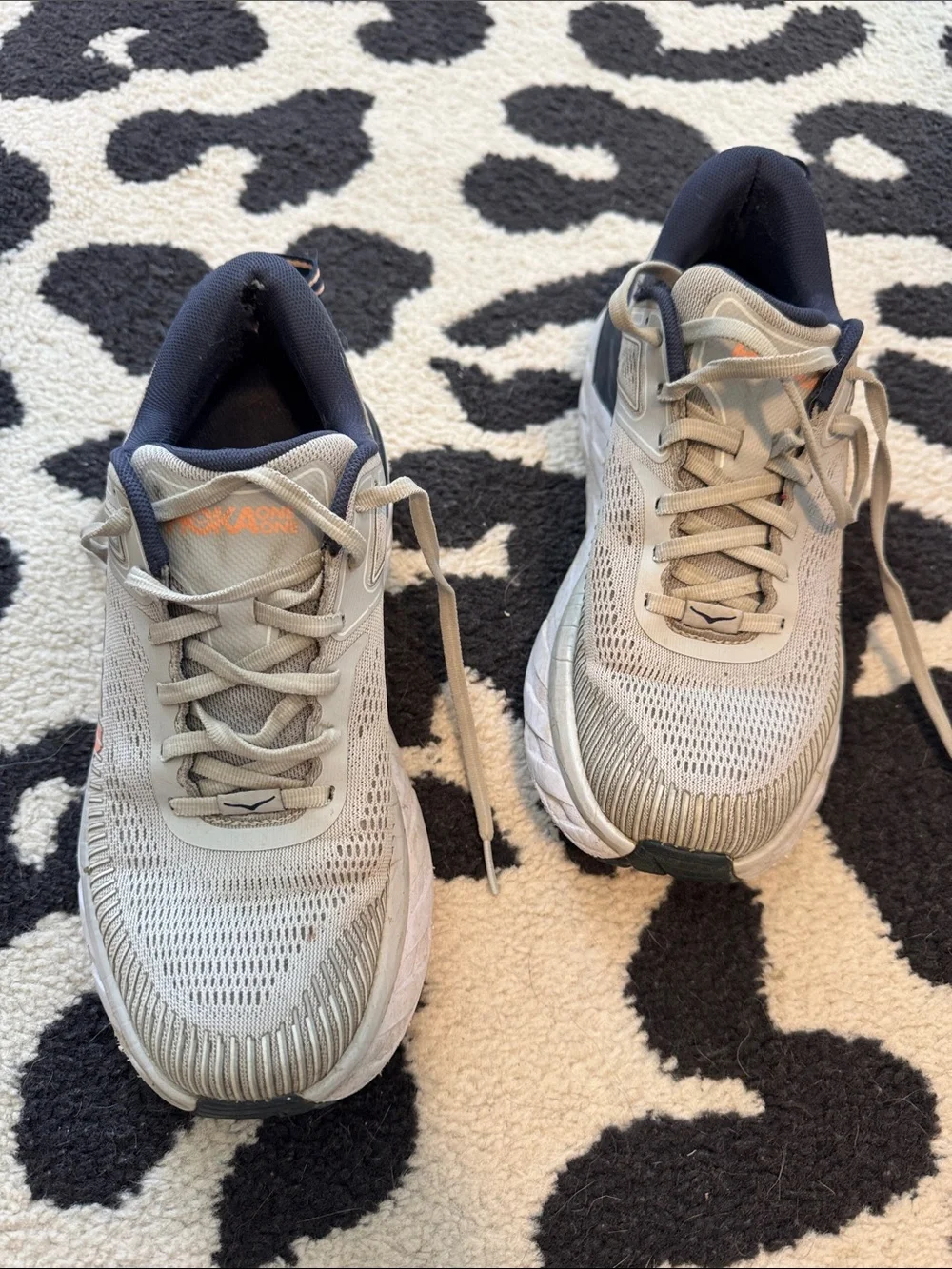 Hoka Bondi 7 running shoe- Gray and Navy with Orange Logo- size 8.5